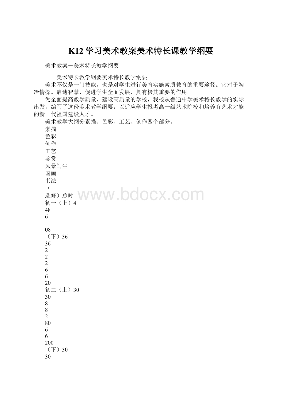 K12学习美术教案美术特长课教学纲要.docx