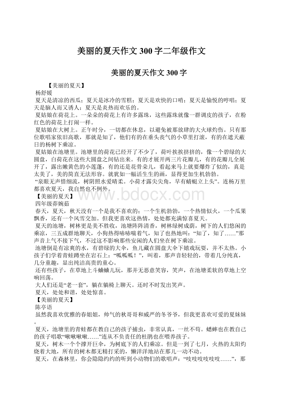 美丽的夏天作文300字二年级作文Word文件下载.docx