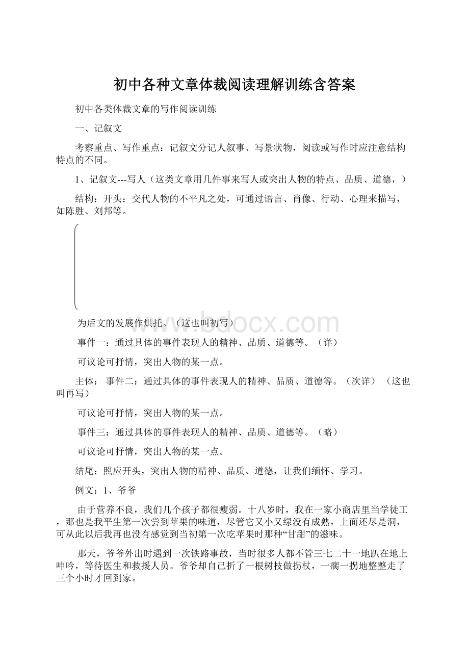 初中各种文章体裁阅读理解训练含答案Word文件下载.docx