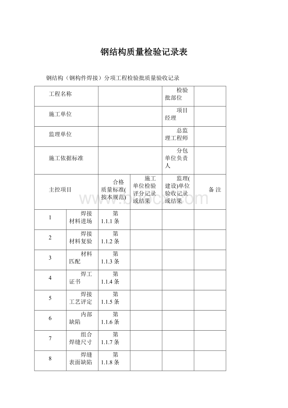 钢结构质量检验记录表.docx_第1页