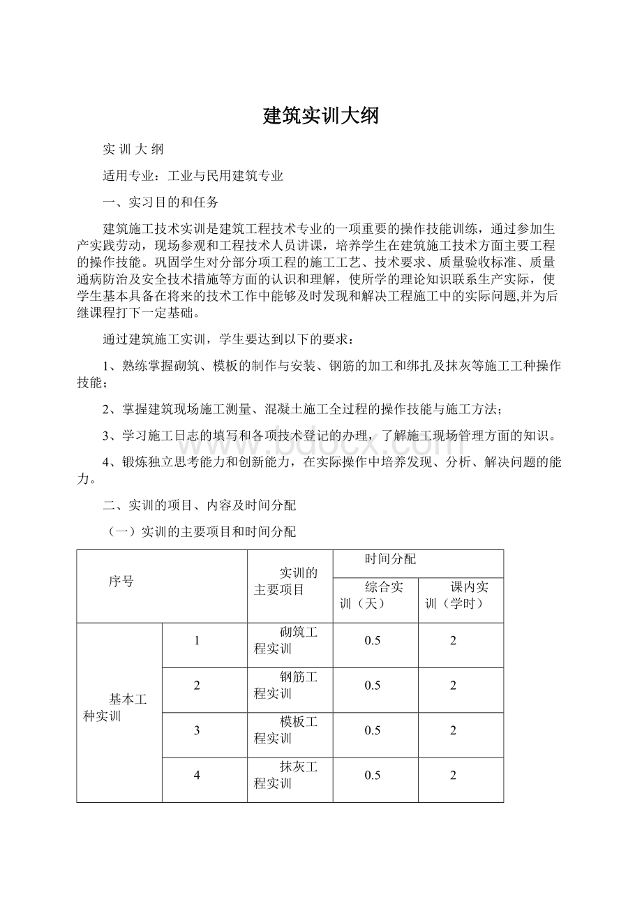 建筑实训大纲.docx_第1页