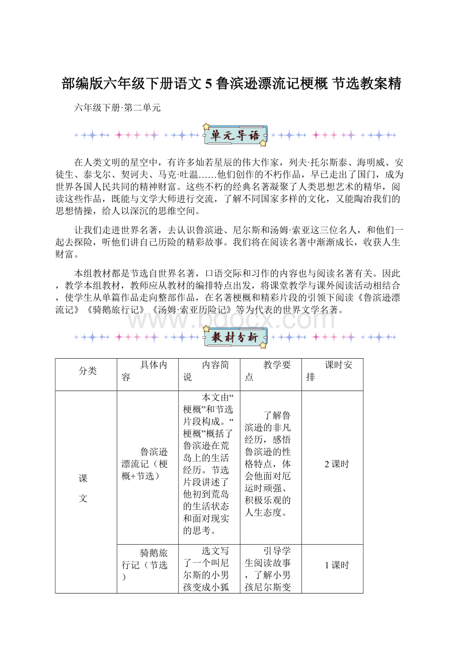 部编版六年级下册语文5 鲁滨逊漂流记梗概 节选教案精.docx