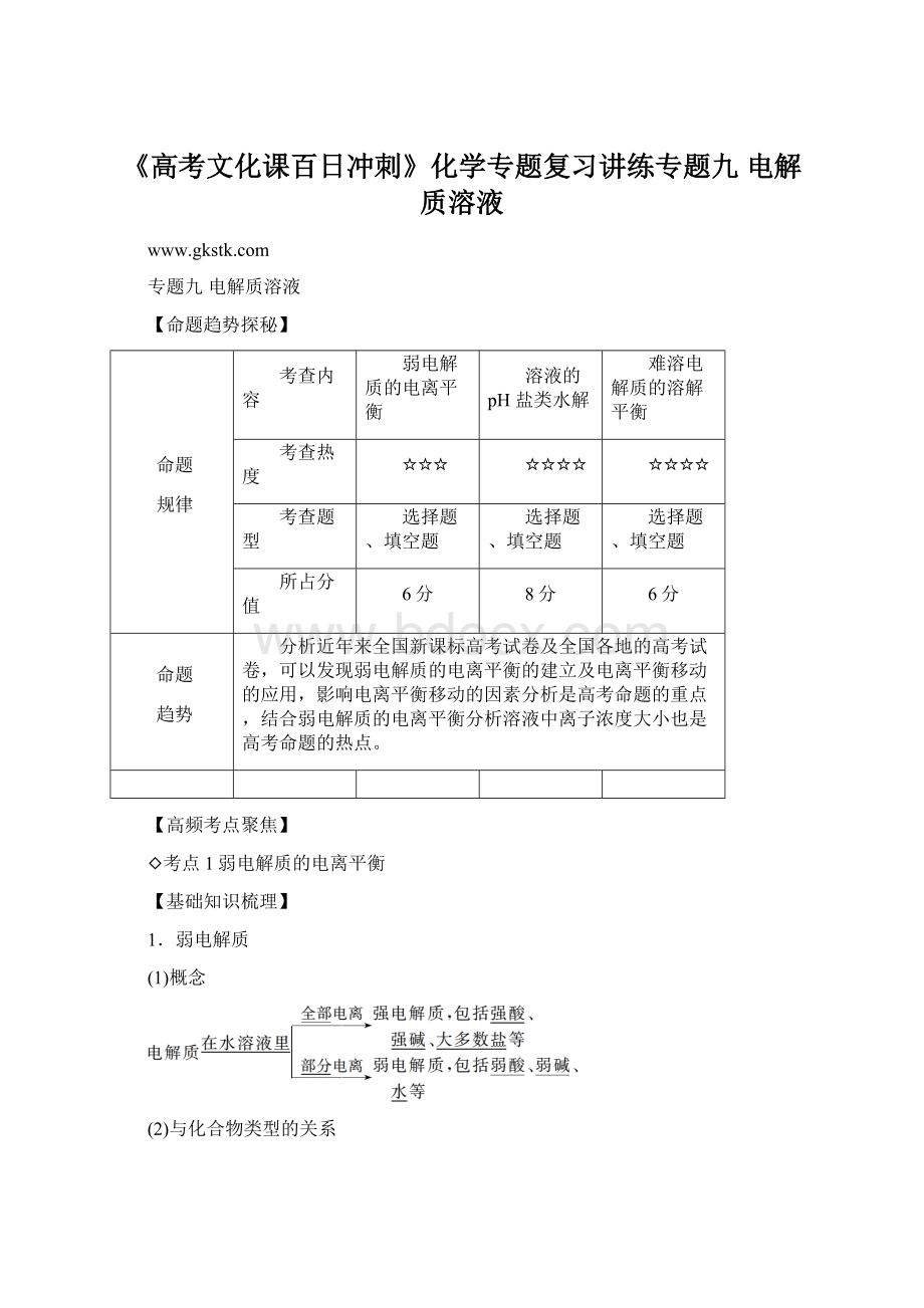 《高考文化课百日冲刺》化学专题复习讲练专题九 电解质溶液.docx