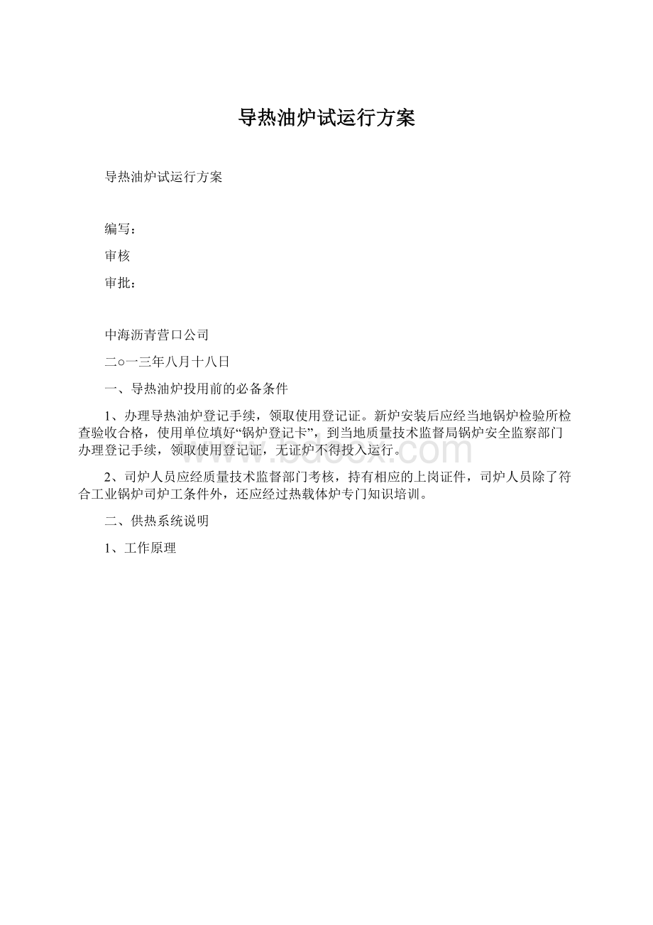 导热油炉试运行方案Word下载.docx_第1页