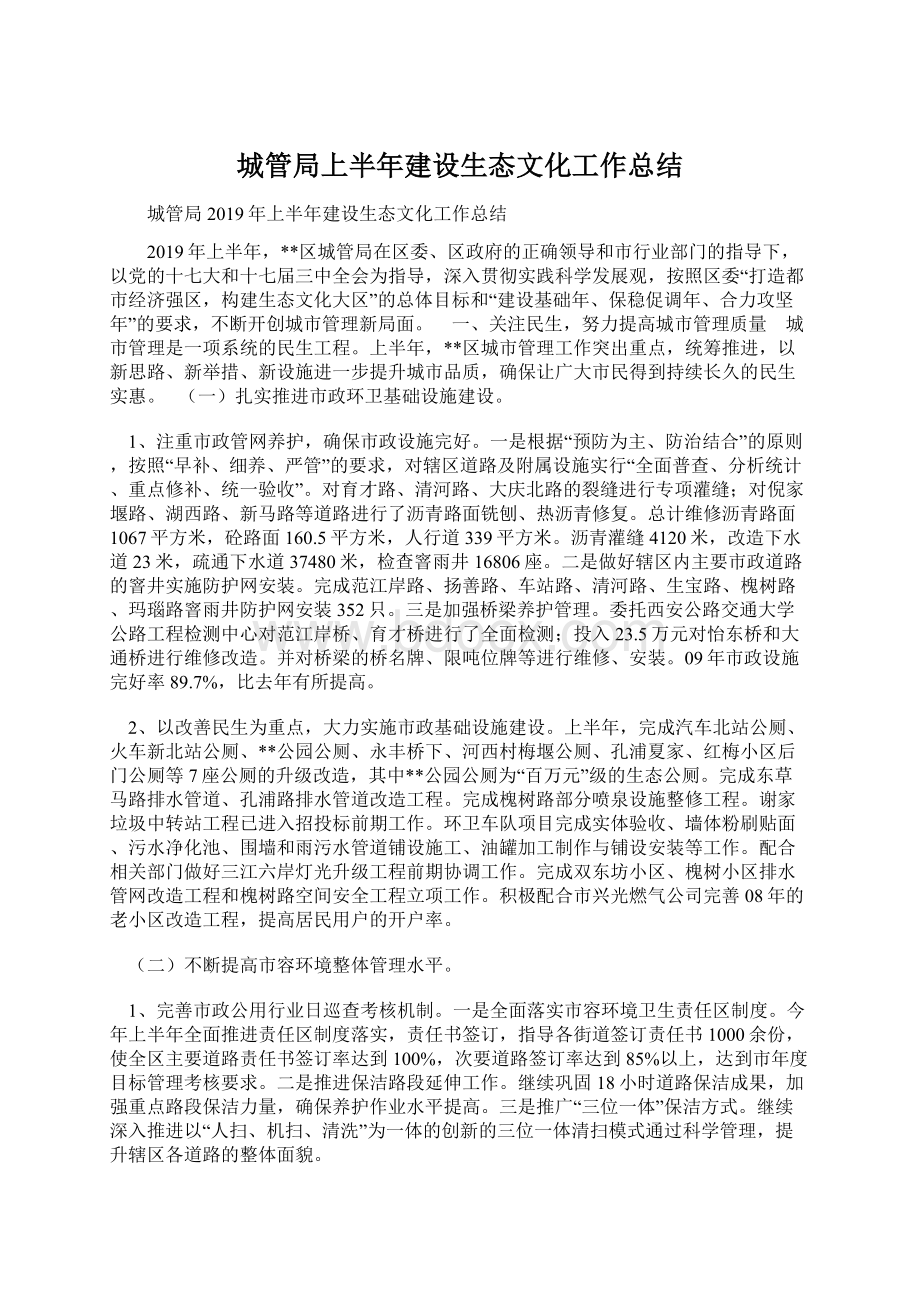 城管局上半年建设生态文化工作总结.docx_第1页