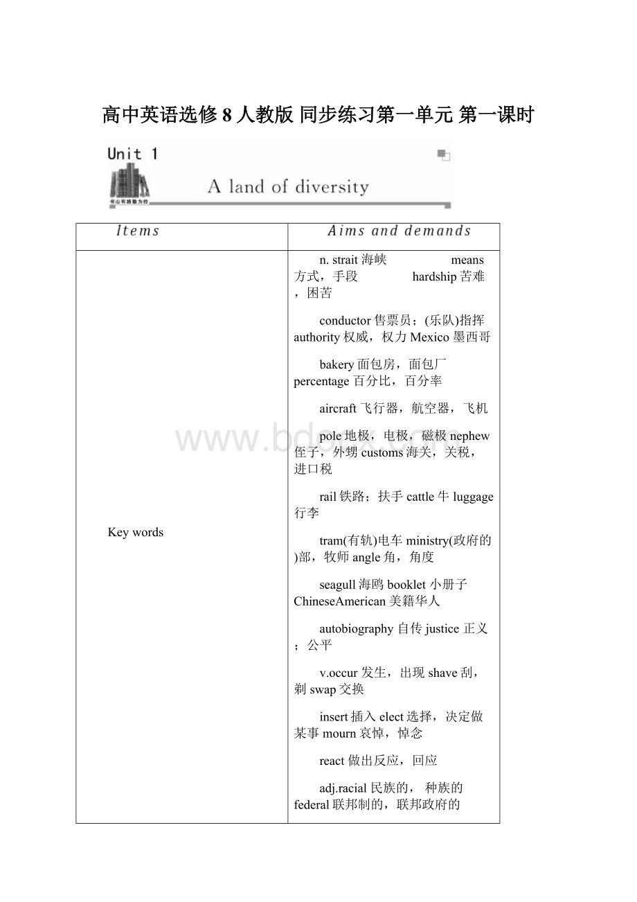 高中英语选修8人教版 同步练习第一单元 第一课时Word格式文档下载.docx