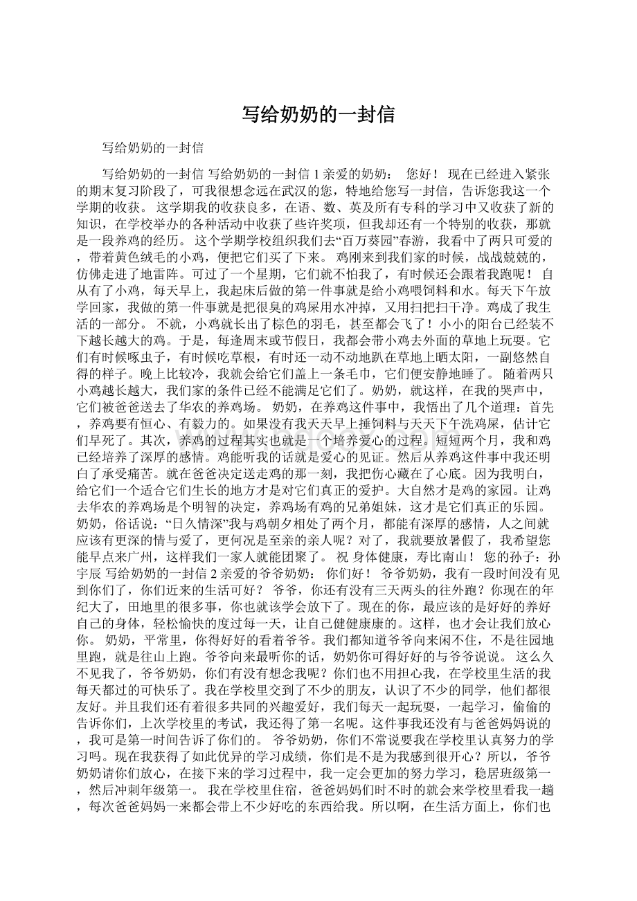 写给奶奶的一封信Word下载.docx