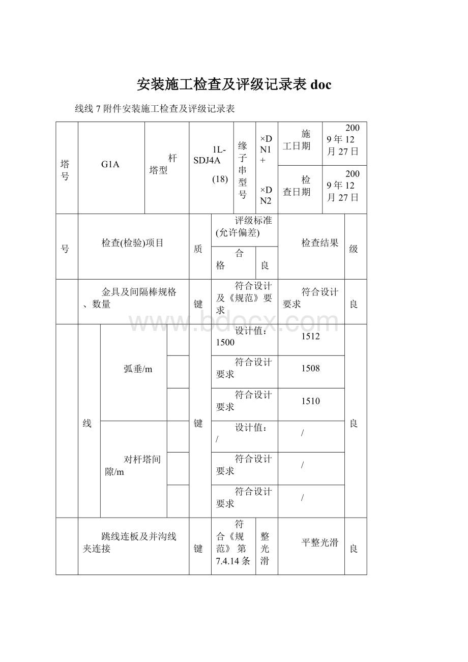 安装施工检查及评级记录表doc.docx