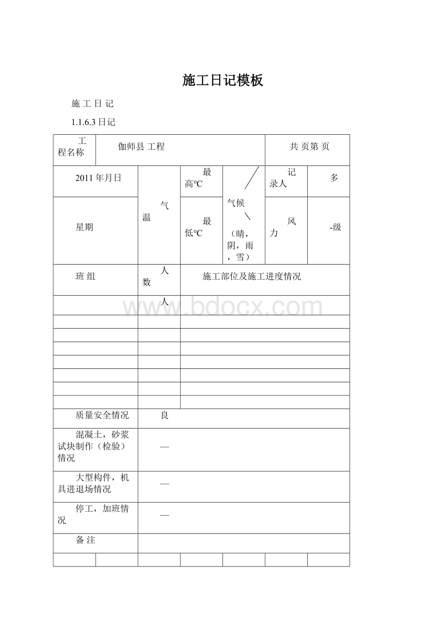 施工日记模板.docx_第1页