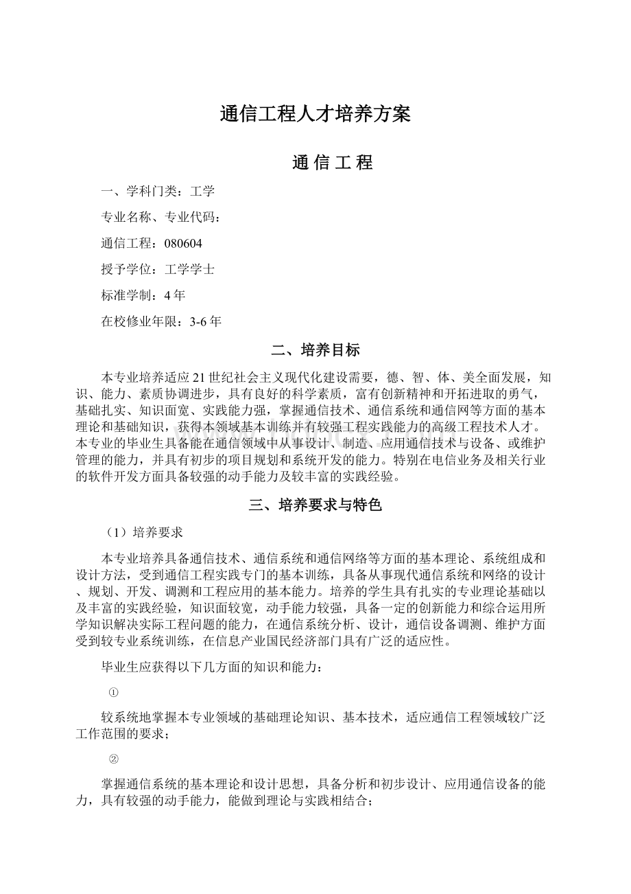 通信工程人才培养方案Word格式文档下载.docx