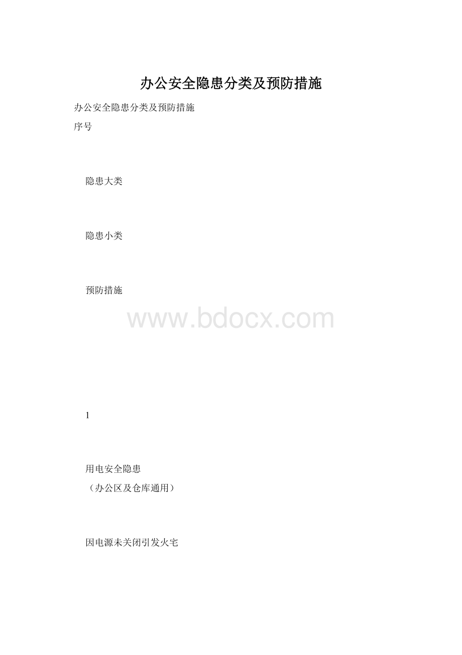 办公安全隐患分类及预防措施Word文档格式.docx