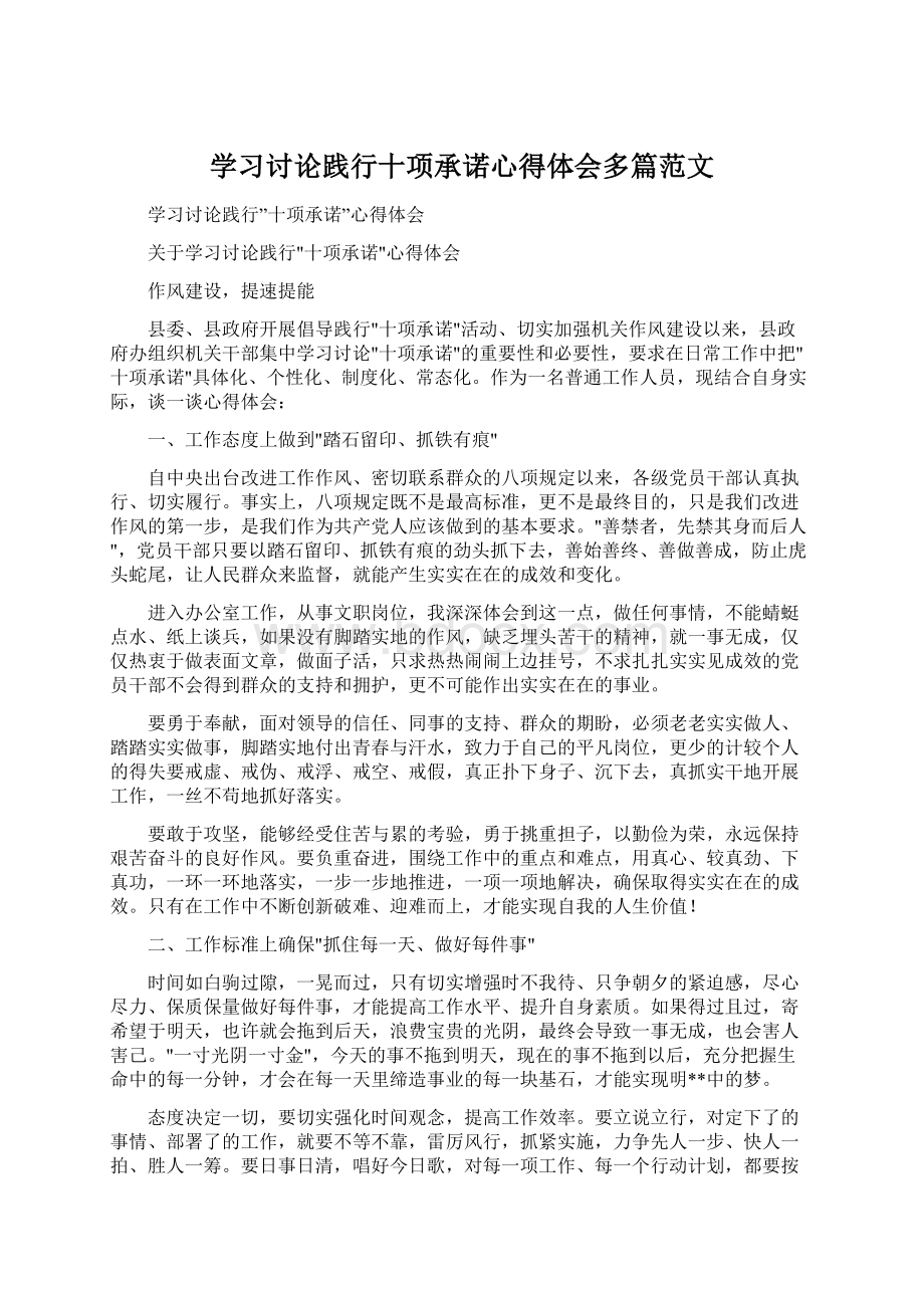 学习讨论践行十项承诺心得体会多篇范文.docx_第1页