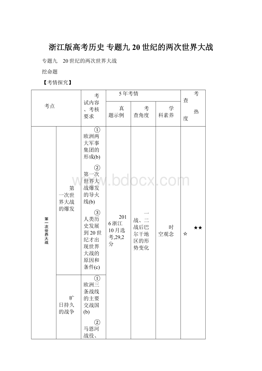 浙江版高考历史专题九 20世纪的两次世界大战.docx