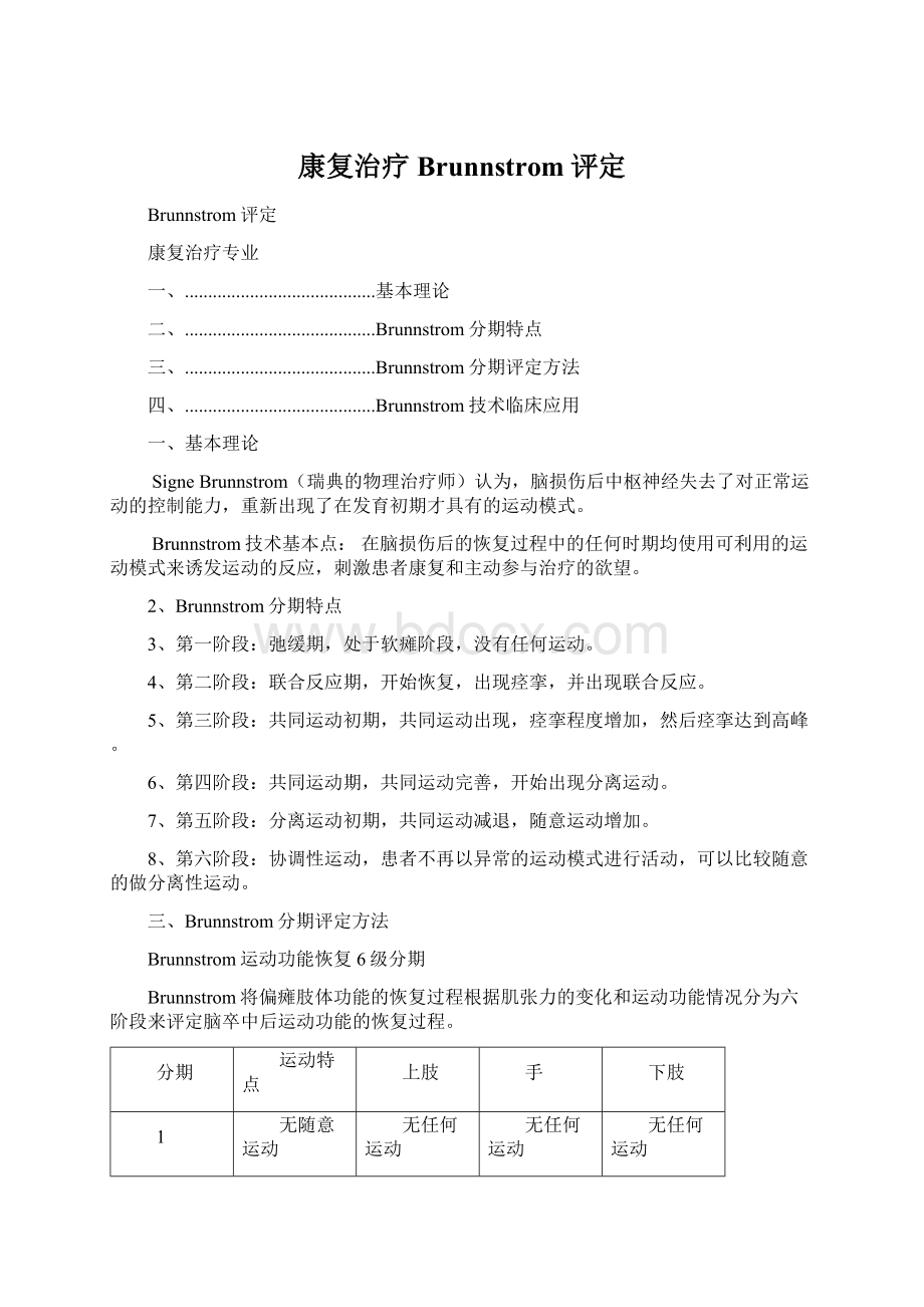 康复治疗Brunnstrom评定Word文档下载推荐.docx_第1页