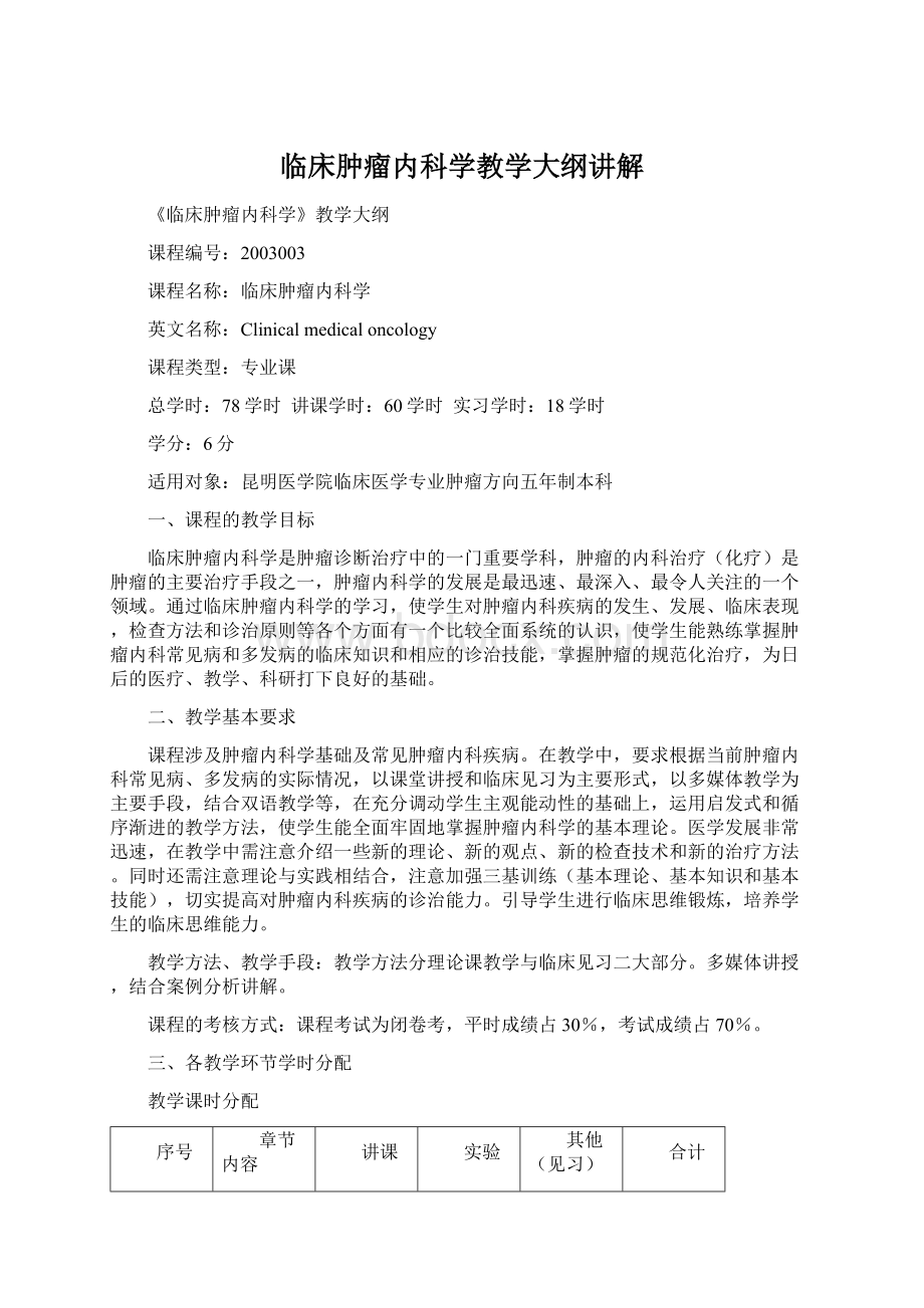 临床肿瘤内科学教学大纲讲解.docx_第1页