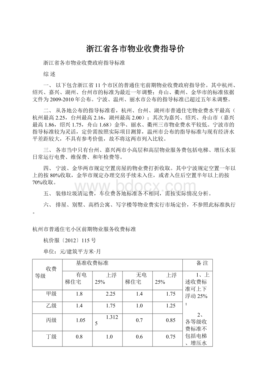 浙江省各市物业收费指导价.docx_第1页