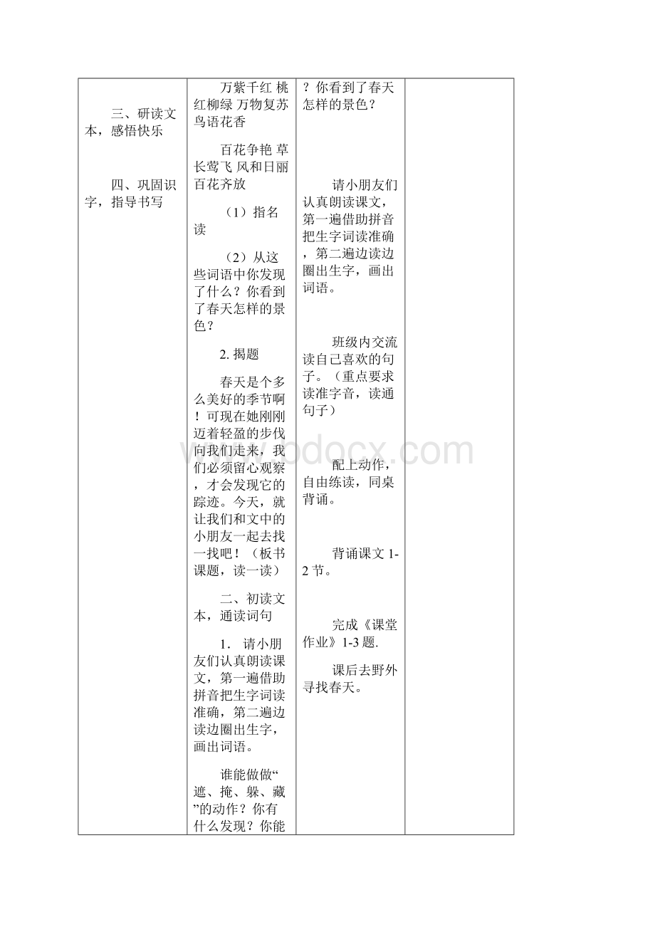 新课标人教版小学二年级下册语文第一二三四组教材集体备课教学案表格式Word格式文档下载.docx_第3页