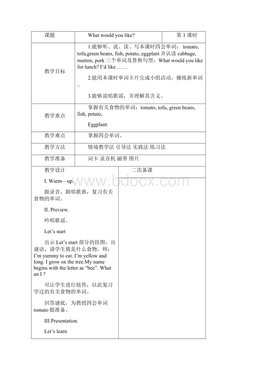 PEP人教版英语小学五年级上册Unit 3 单元优质课教案3文档格式.docx_第2页