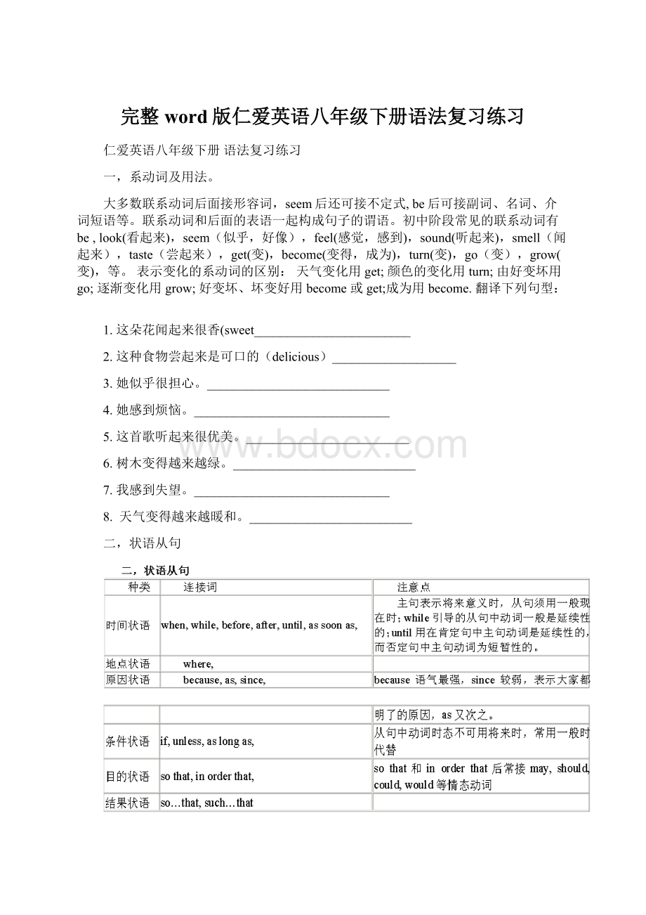 完整word版仁爱英语八年级下册语法复习练习.docx_第1页