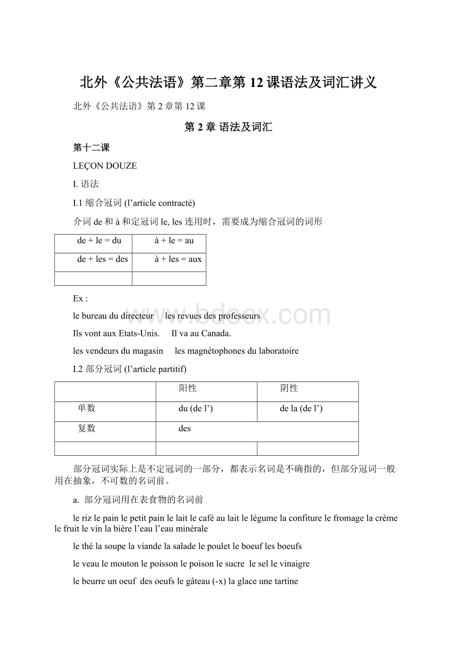 北外《公共法语》第二章第12课语法及词汇讲义.docx