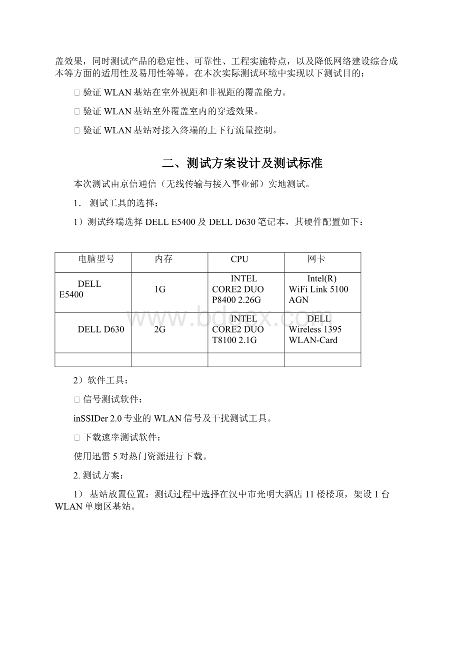 京信通信WLAN基站汉中移动试点测试报告Word格式.docx_第2页