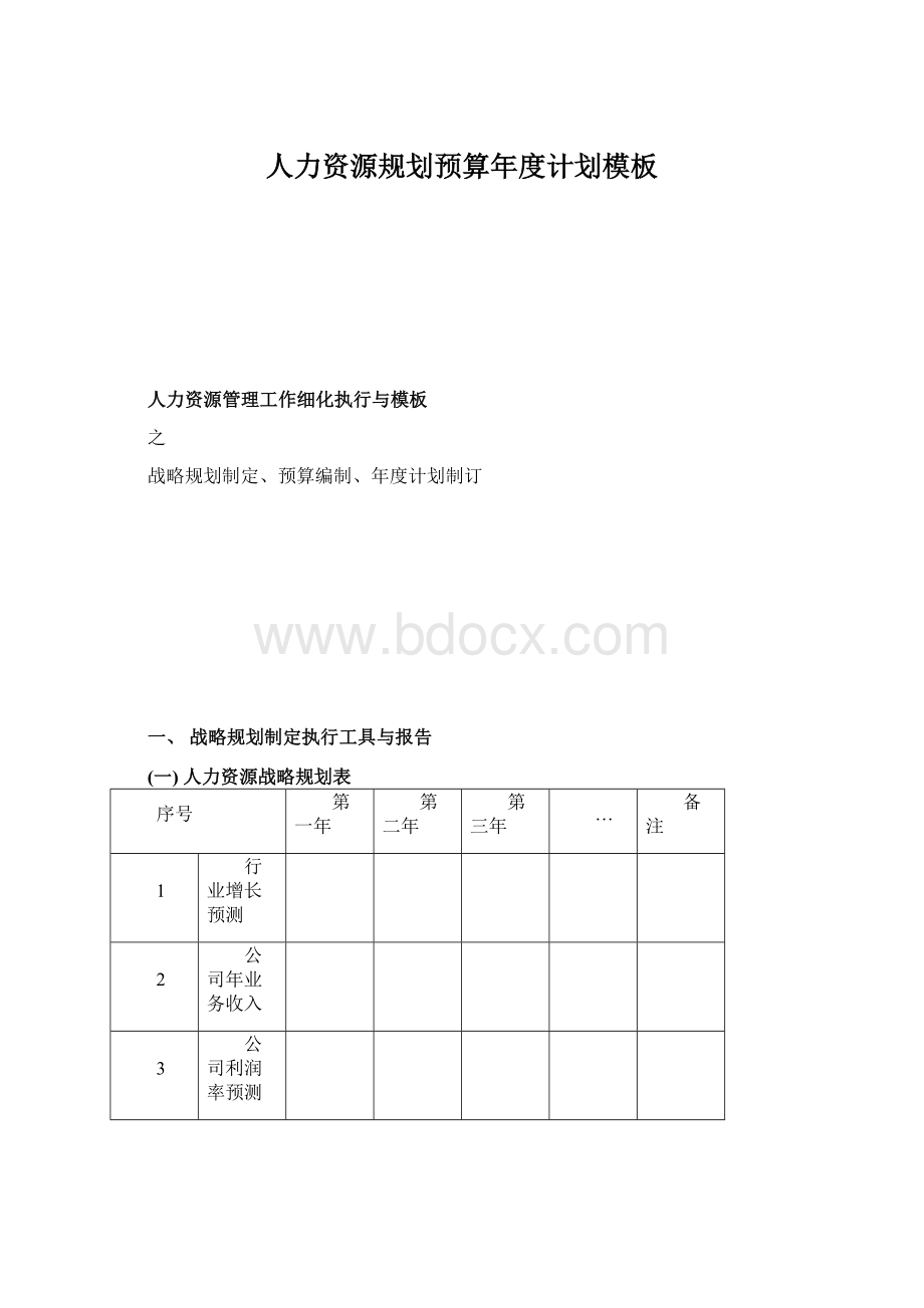 人力资源规划预算年度计划模板Word文件下载.docx_第1页