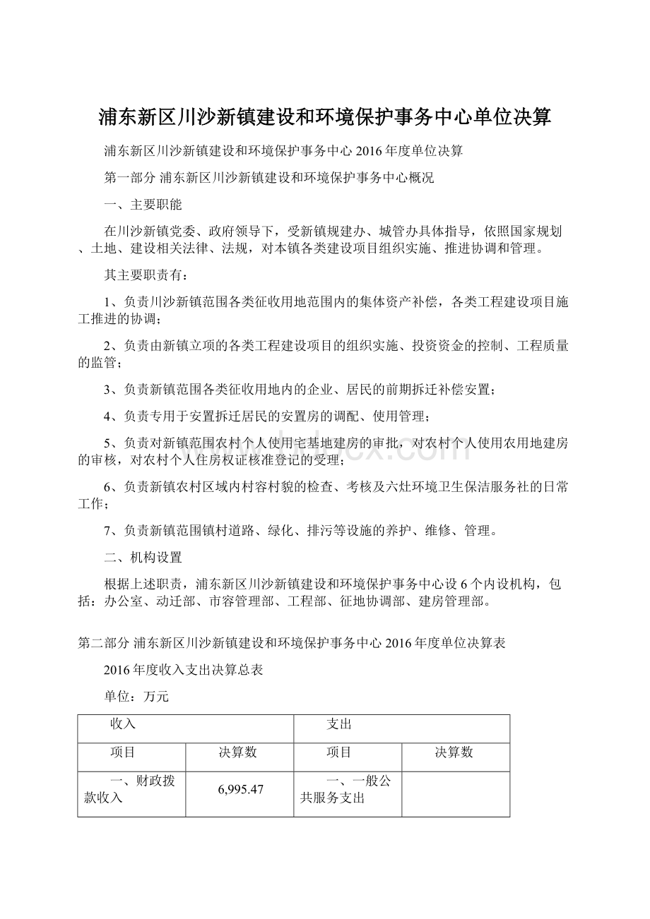 浦东新区川沙新镇建设和环境保护事务中心单位决算.docx