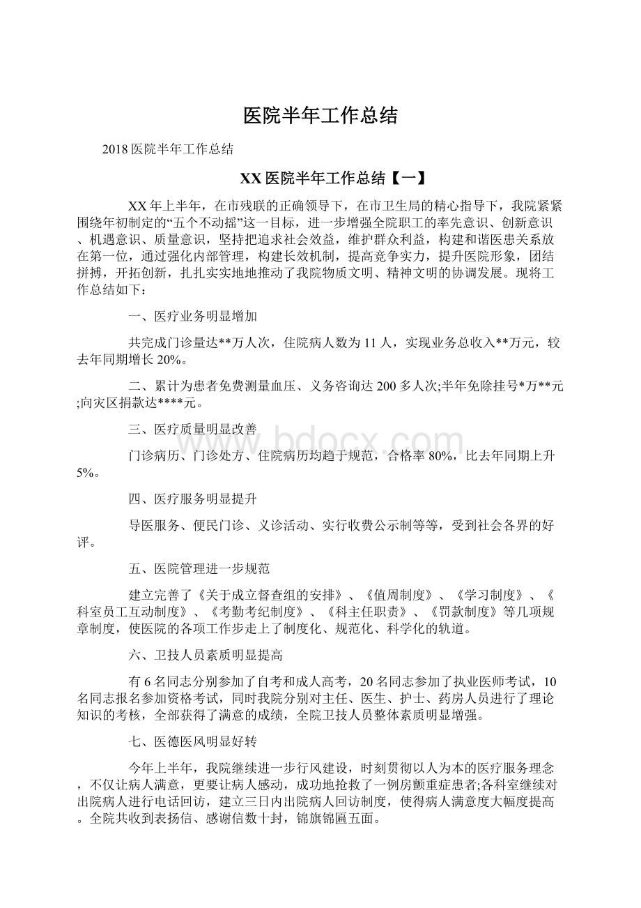 医院半年工作总结Word格式.docx_第1页