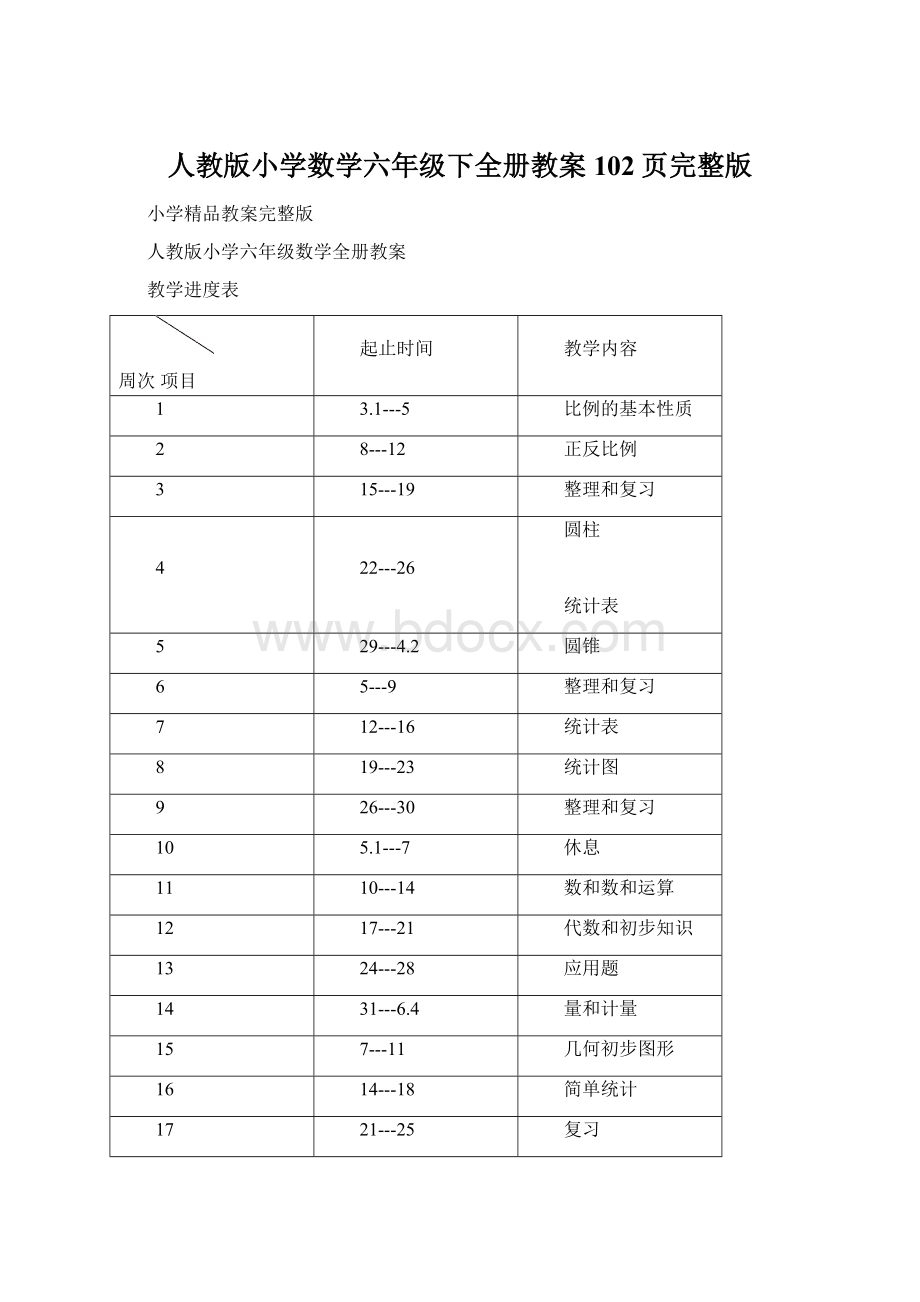 人教版小学数学六年级下全册教案102页完整版.docx_第1页