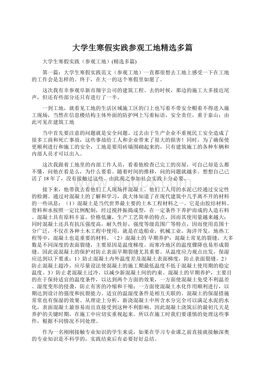 大学生寒假实践参观工地精选多篇.docx