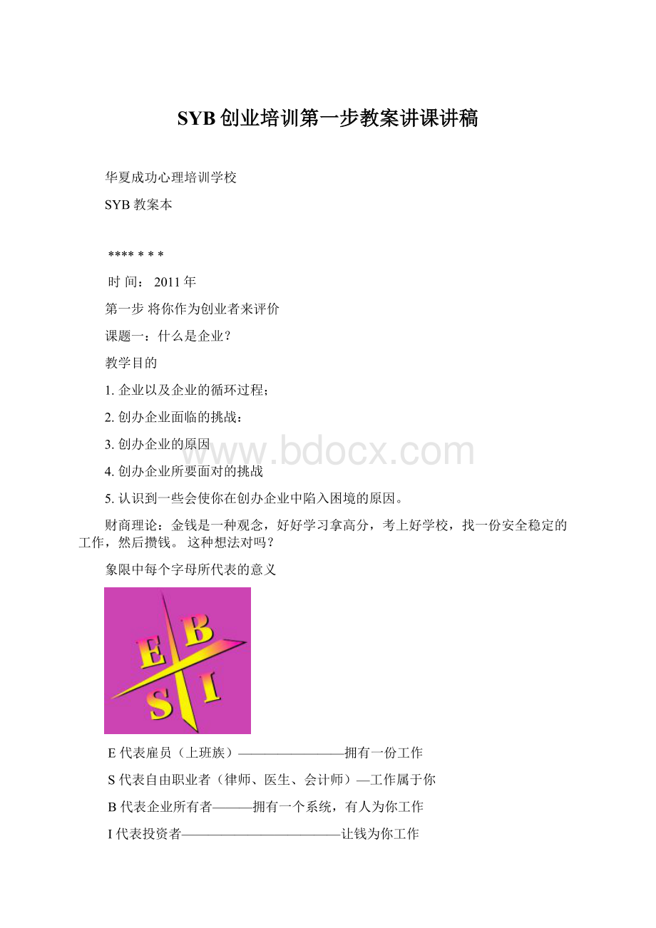 SYB创业培训第一步教案讲课讲稿.docx_第1页