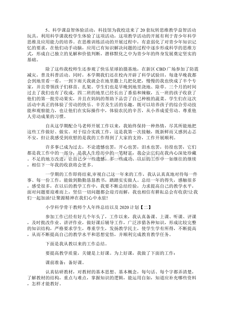 小学科学骨干教师个人年终总结以及计划Word文档下载推荐.docx_第2页