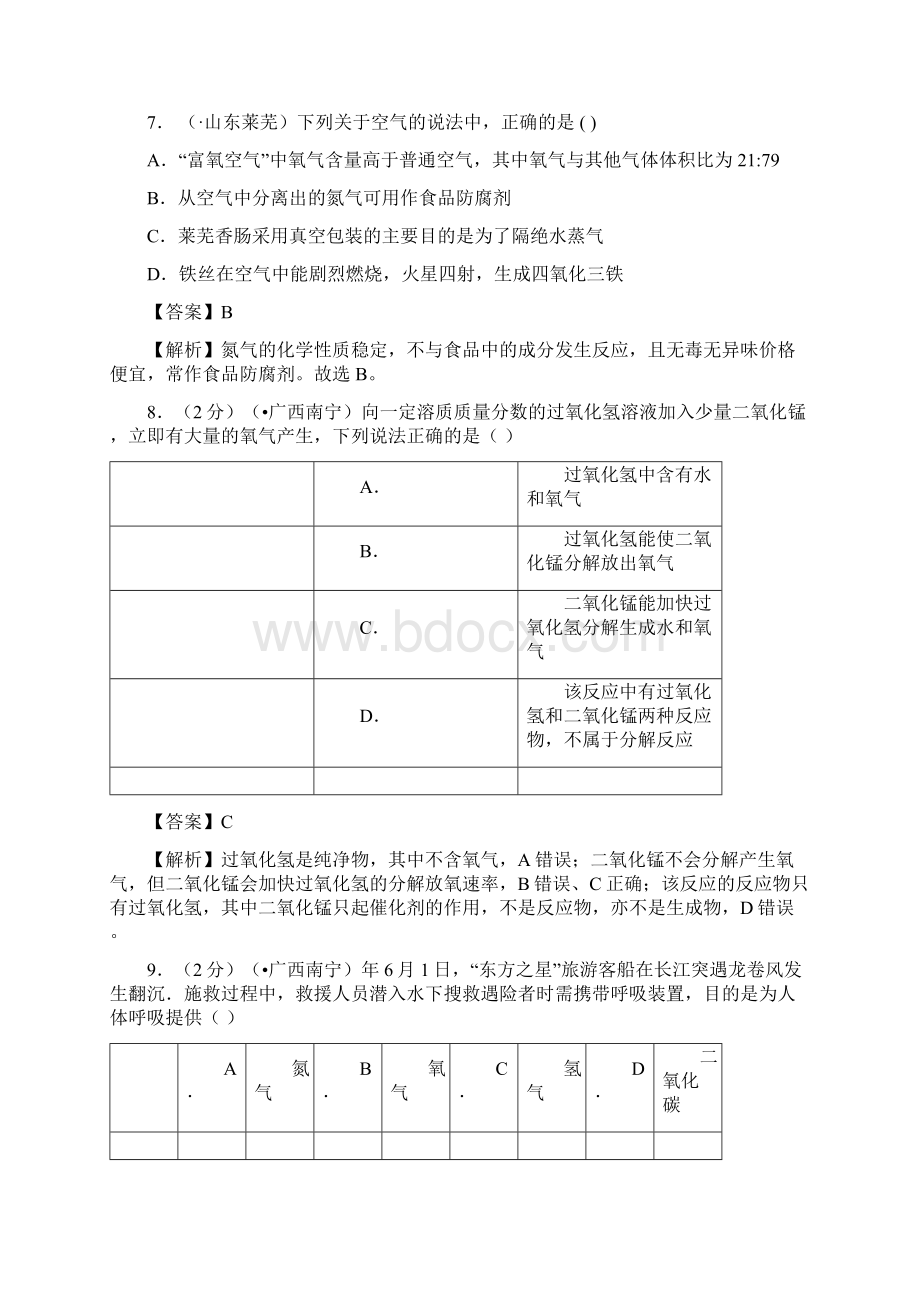 中考化学专题复习考点2氧气的性质与制备包括催化剂习题精选word版有答案Word下载.docx_第3页