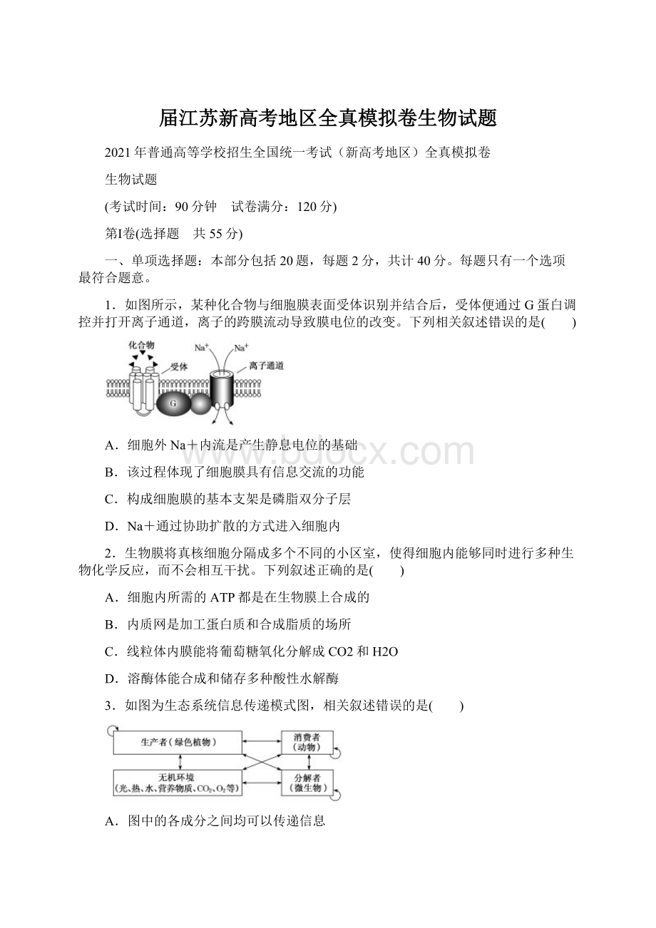 届江苏新高考地区全真模拟卷生物试题文档格式.docx