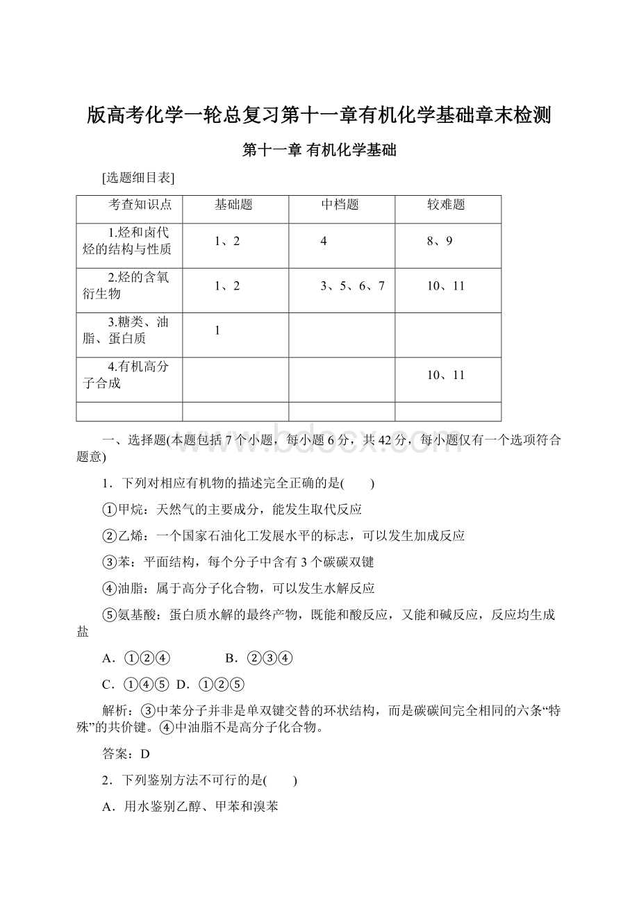 版高考化学一轮总复习第十一章有机化学基础章末检测.docx_第1页