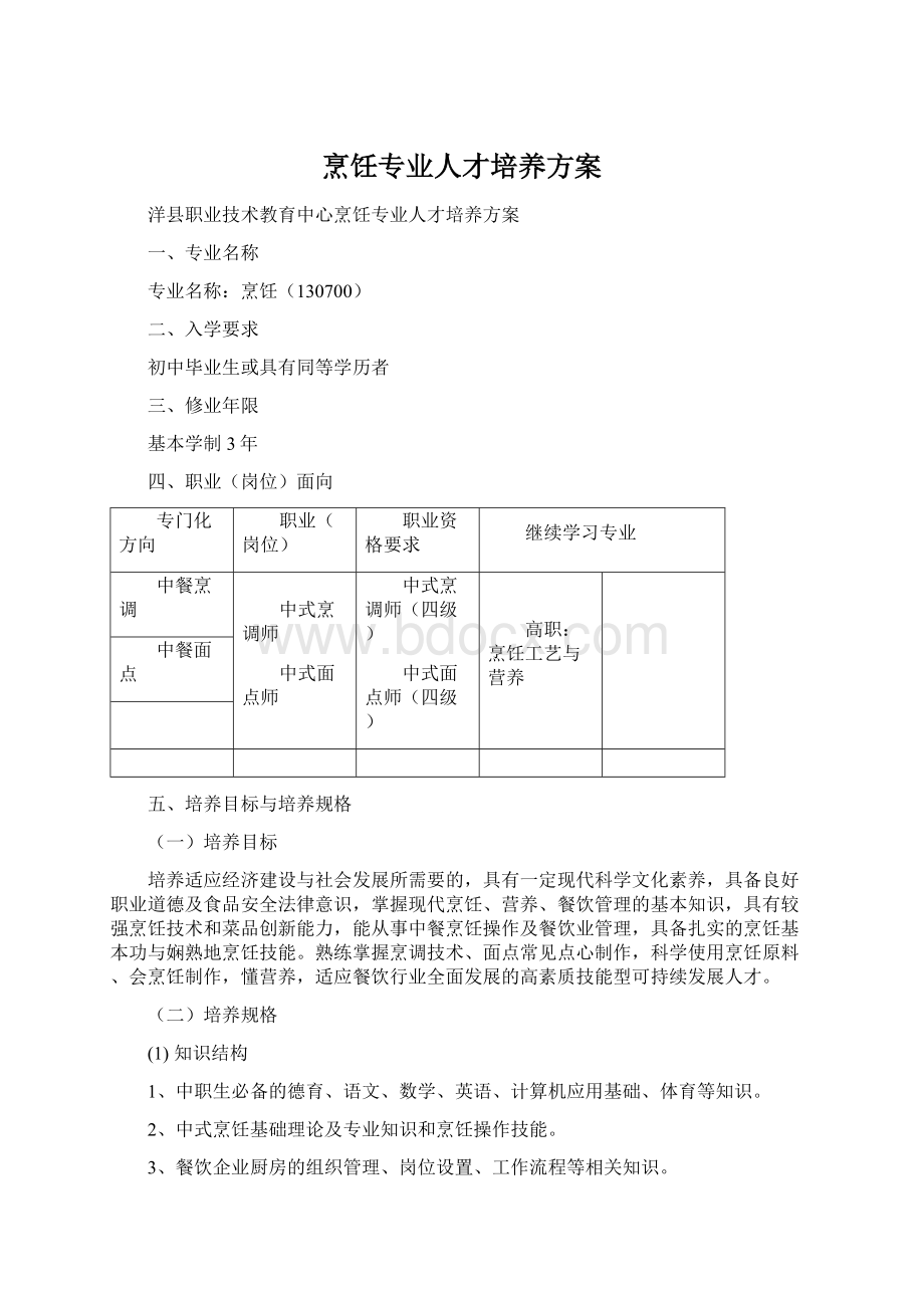 烹饪专业人才培养方案.docx_第1页