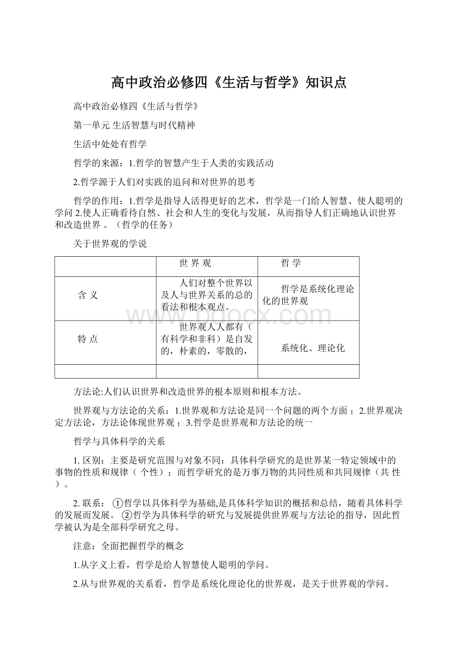 高中政治必修四《生活与哲学》知识点Word文档格式.docx_第1页