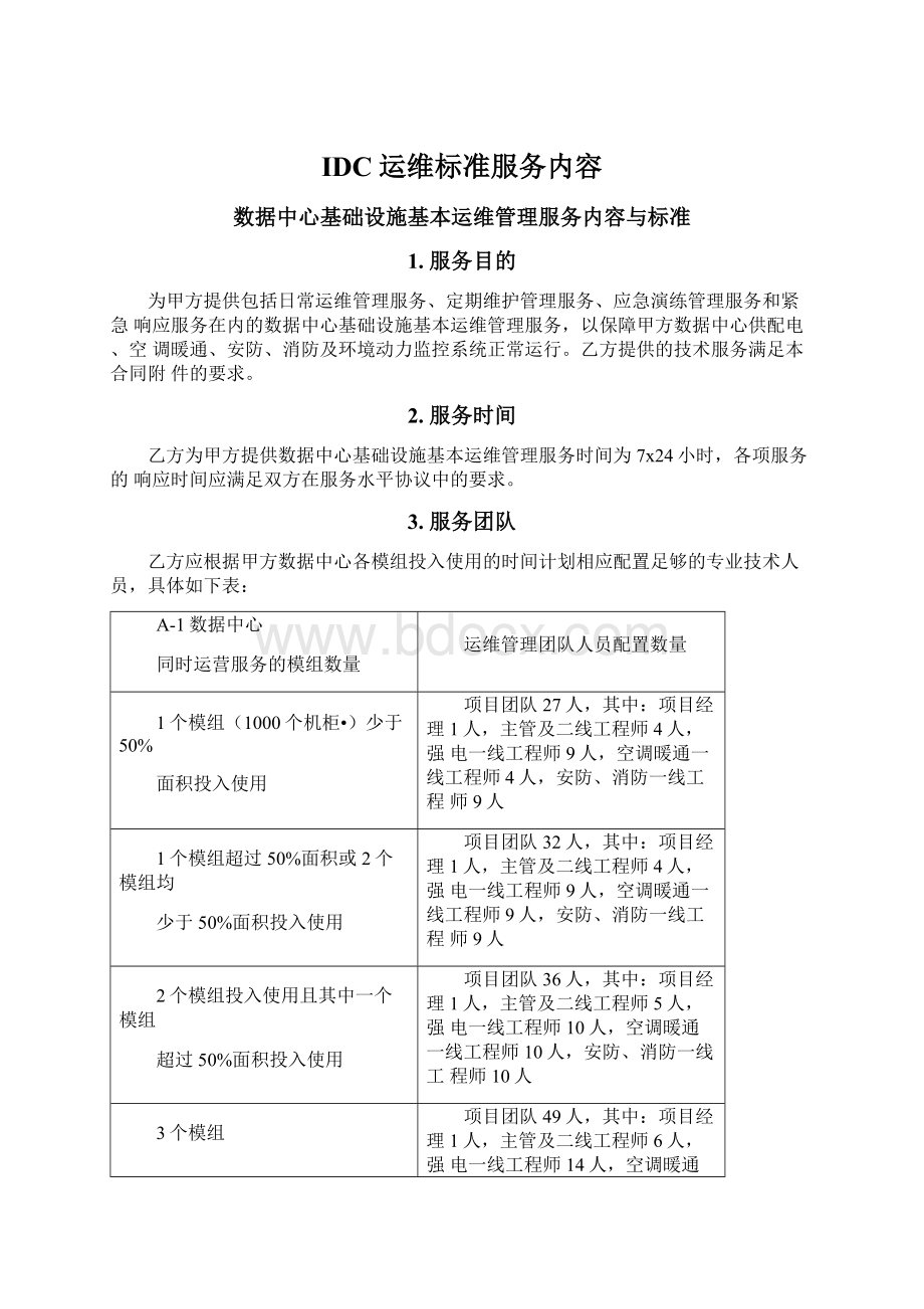 IDC运维标准服务内容文档格式.docx