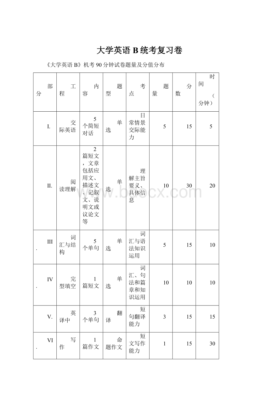 大学英语B统考复习卷Word格式.docx