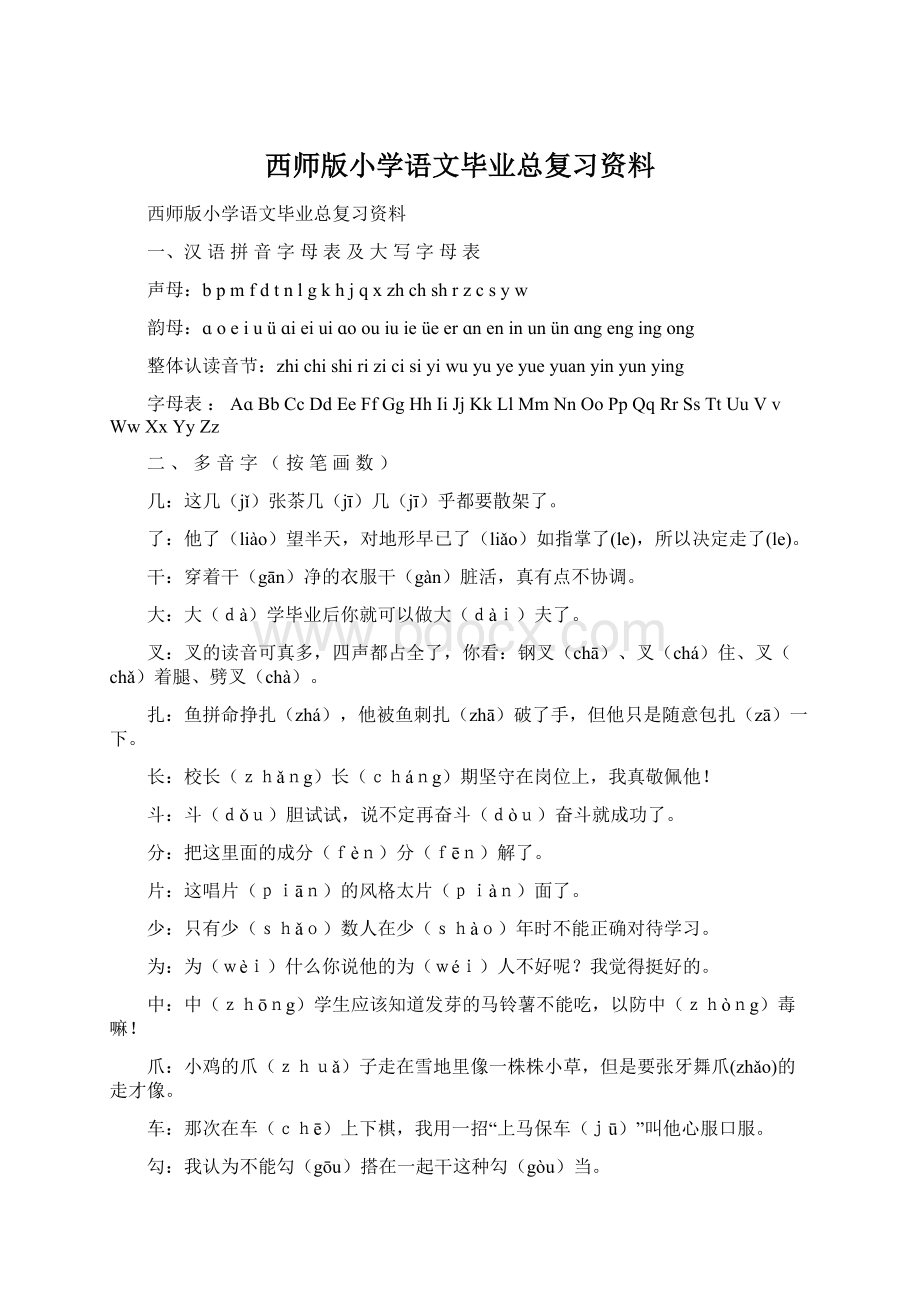 西师版小学语文毕业总复习资料Word格式文档下载.docx