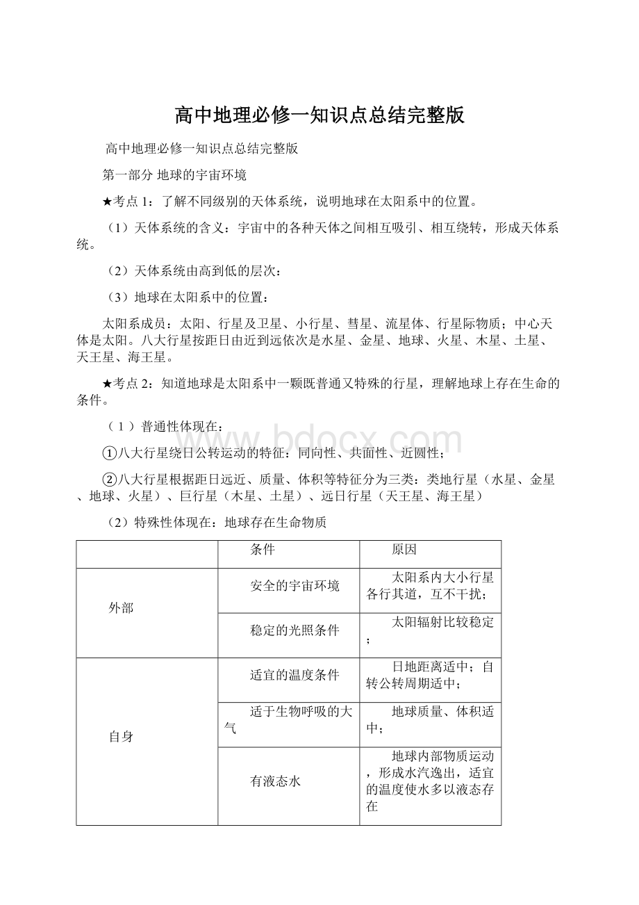 高中地理必修一知识点总结完整版.docx