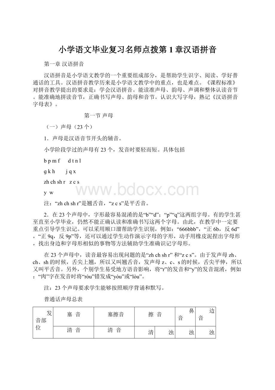 小学语文毕业复习名师点拨第1章汉语拼音Word格式文档下载.docx_第1页