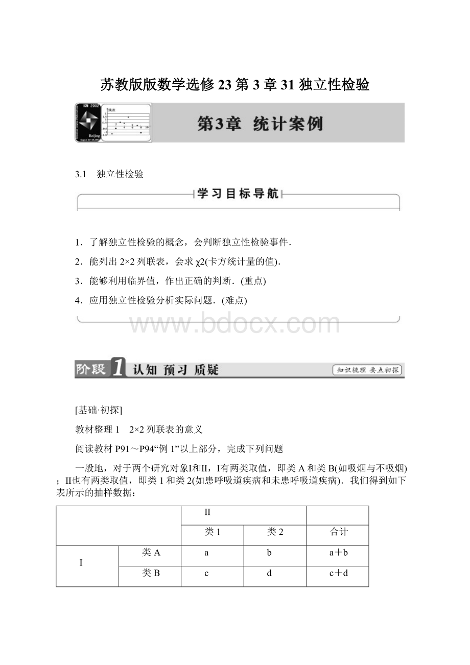 苏教版版数学选修23第3章 31 独立性检验.docx