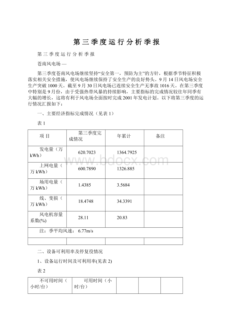 第 三 季 度 运 行 分 析 季 报.docx_第1页