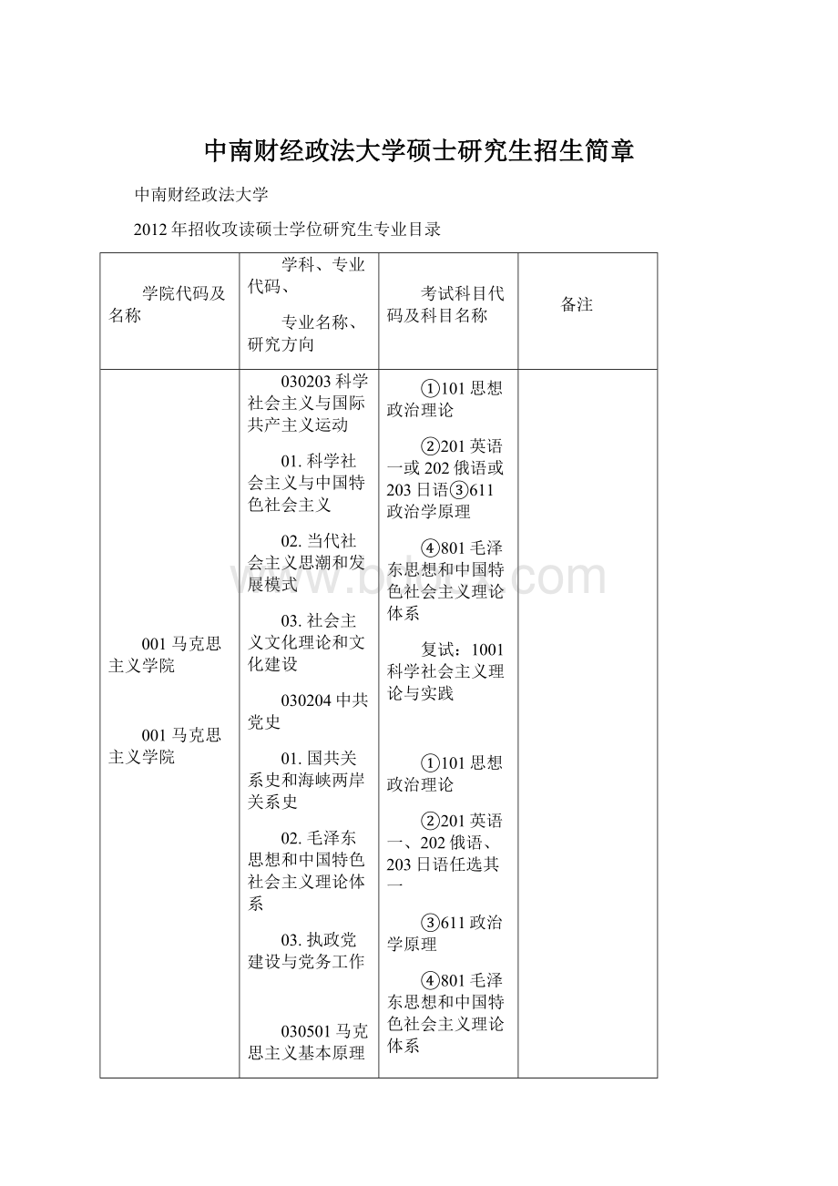 中南财经政法大学硕士研究生招生简章Word文档格式.docx