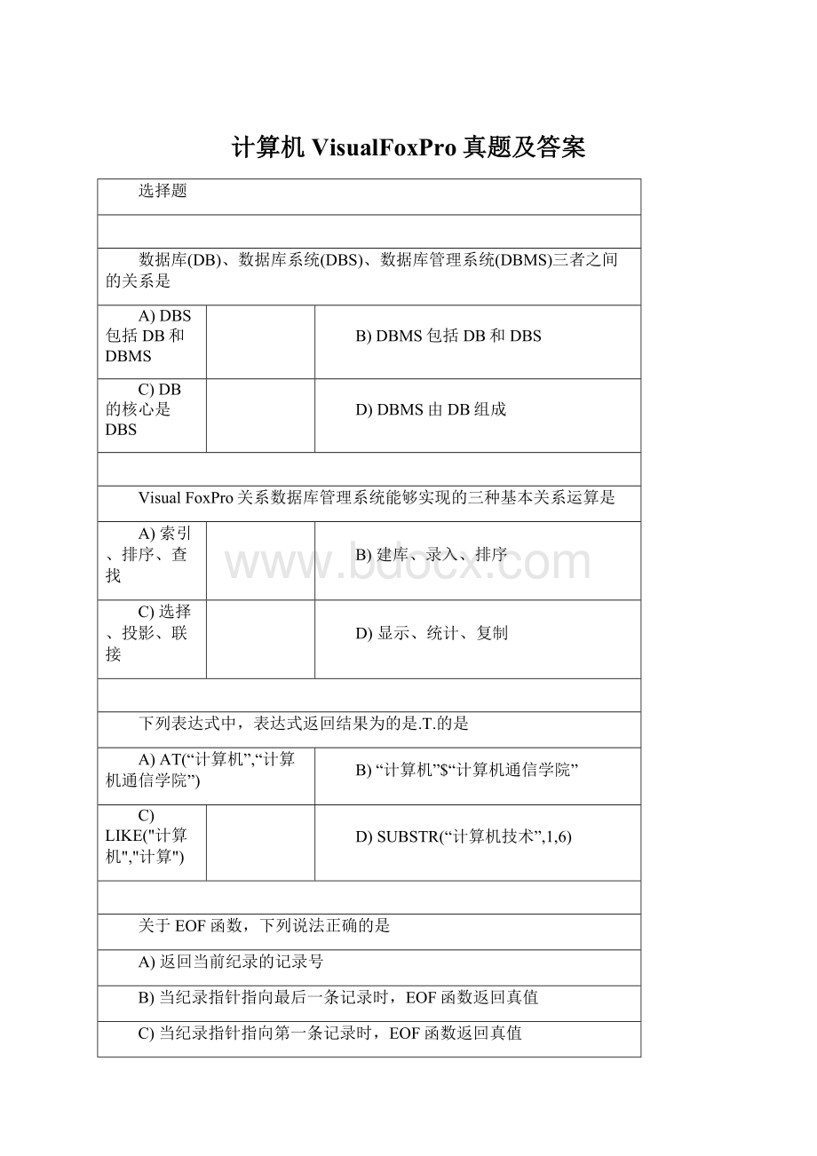 计算机VisualFoxPro真题及答案Word文件下载.docx