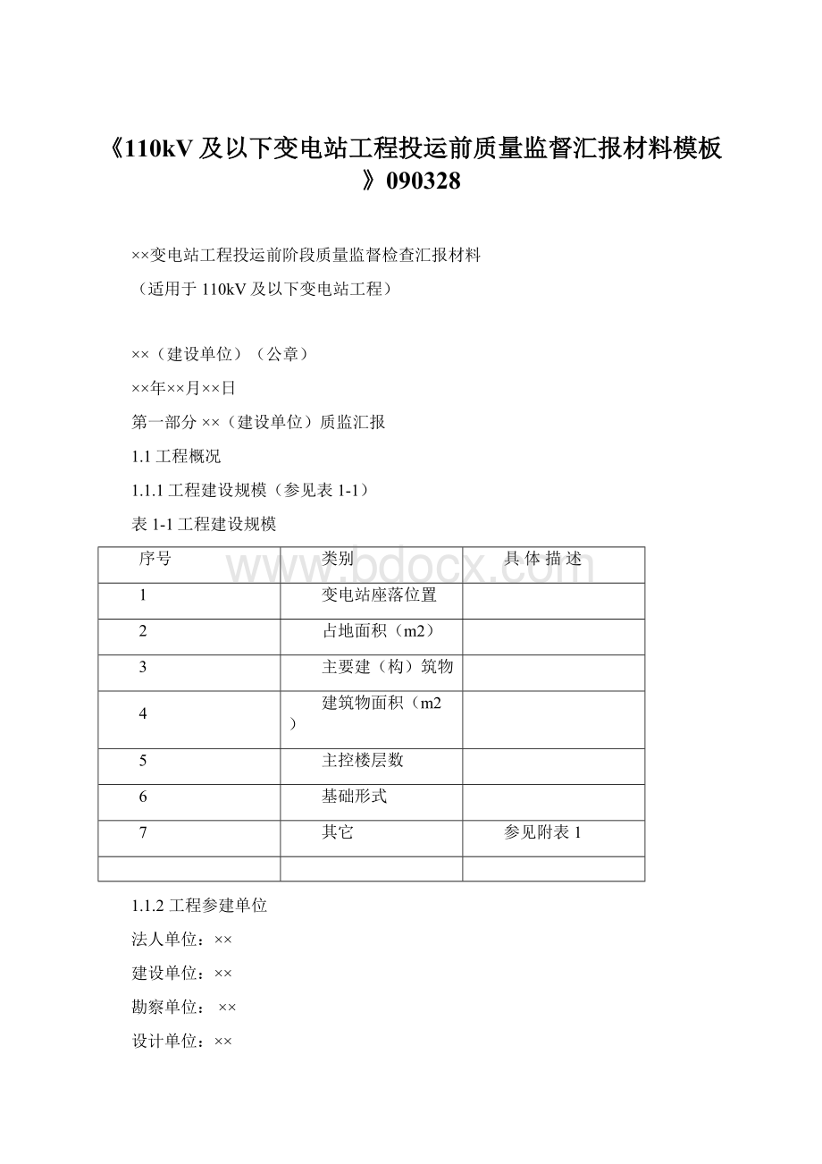 《110kV及以下变电站工程投运前质量监督汇报材料模板》090328.docx_第1页