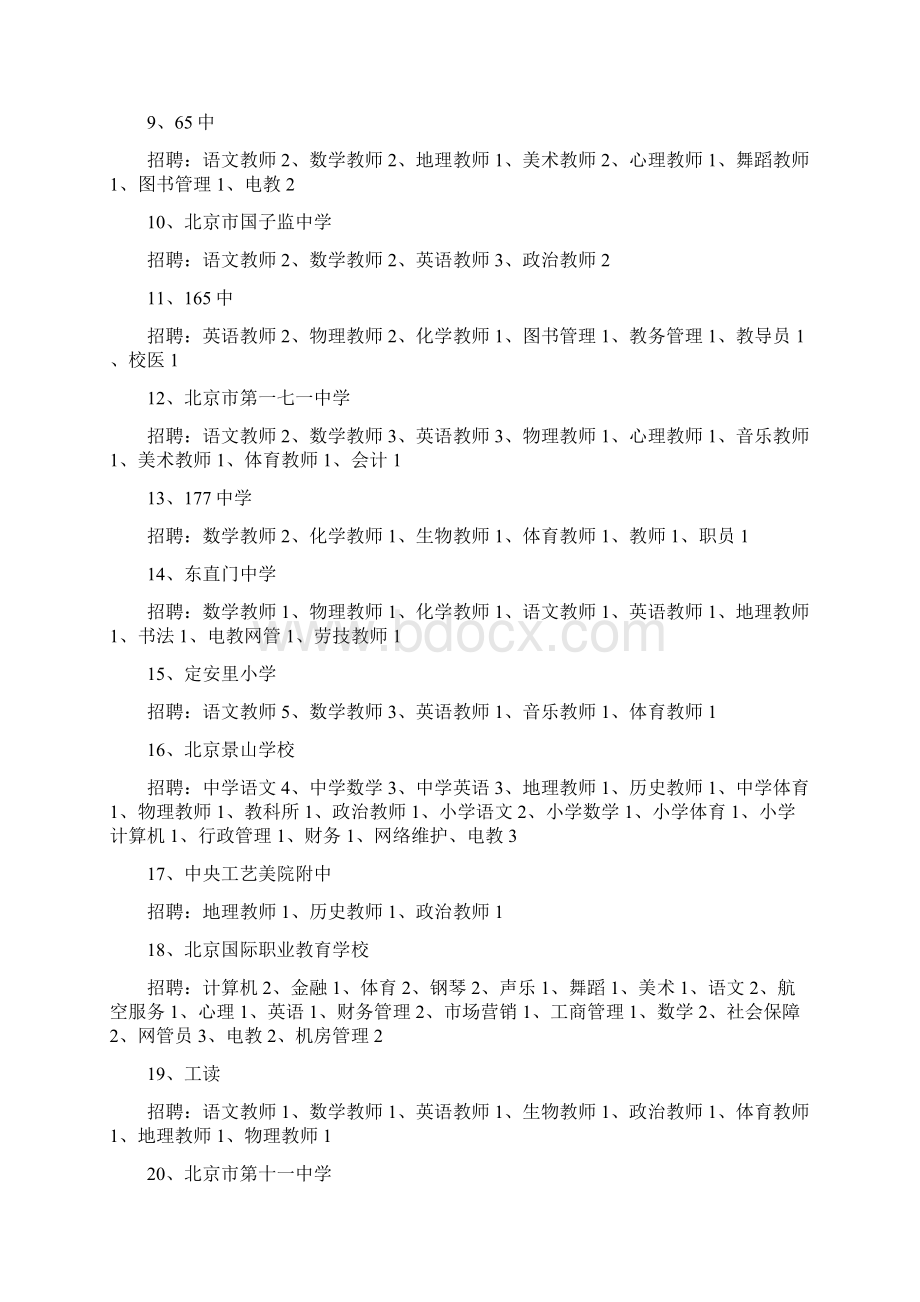 东城区公办中小学幼儿园专场双选会 参会单位招聘信息文档格式.docx_第2页