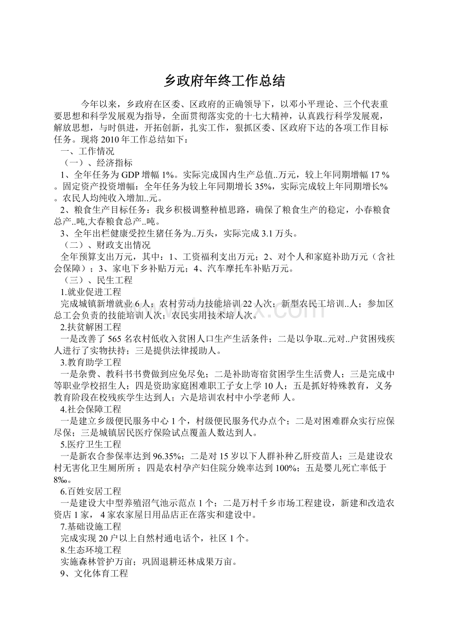 乡政府年终工作总结文档格式.docx