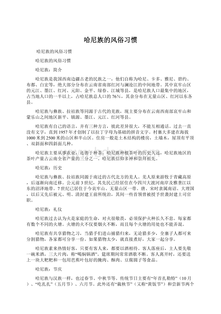 哈尼族的风俗习惯.docx